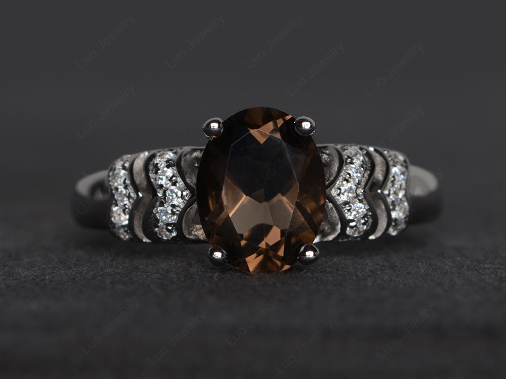 Oval Oval Smoky Quartz  Rings Art Deco Rose Gold - LUO Jewelry