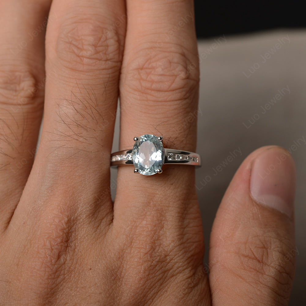 Aquamarine Engagement Ring Oval Cut Rose Gold - LUO Jewelry