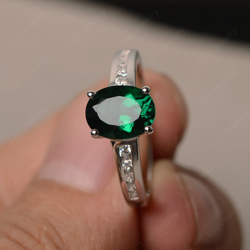 Lab Emerald Engagement Ring Oval Cut Rose Gold - LUO Jewelry