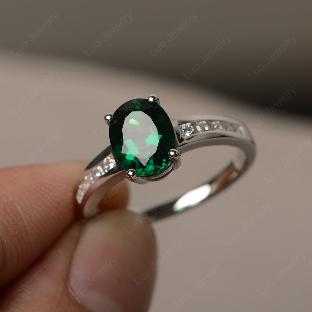 Lab Emerald Engagement Ring Oval Cut Rose Gold - LUO Jewelry