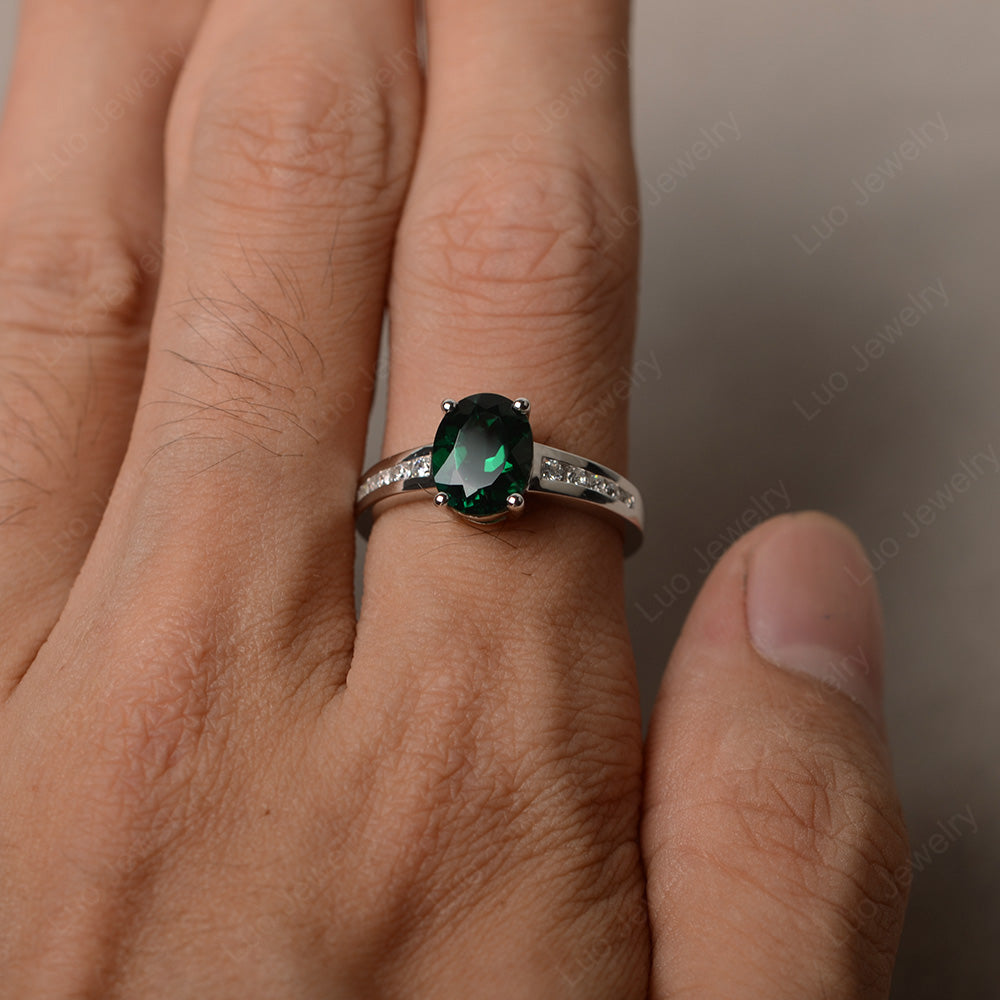 Lab Emerald Engagement Ring Oval Cut Rose Gold - LUO Jewelry