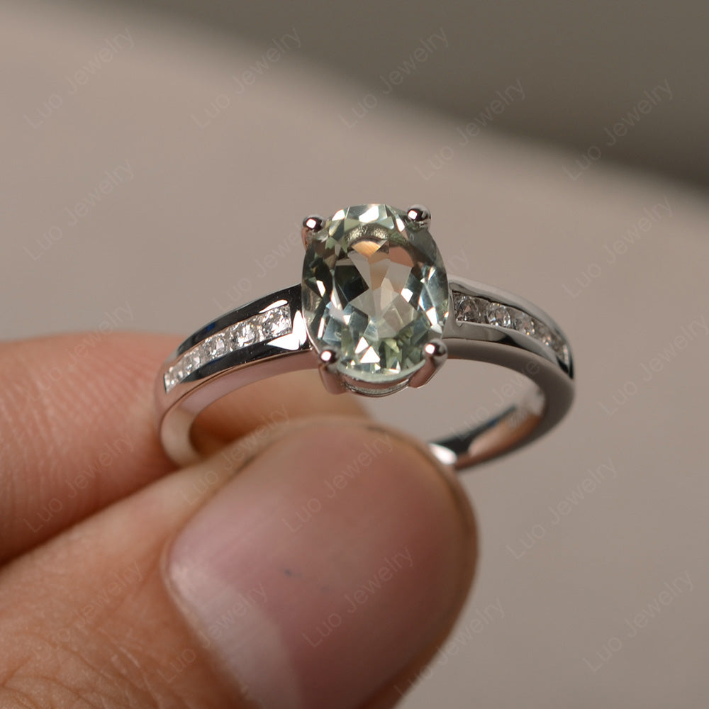 Green Amethyst Engagement Ring Oval Cut Rose Gold - LUO Jewelry