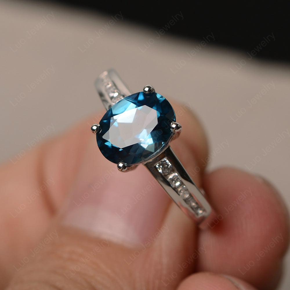 London Blue Topaz Engagement Ring Oval Cut Rose Gold - LUO Jewelry