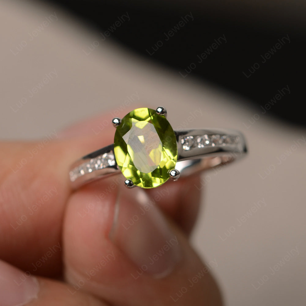 Peridot Engagement Ring Oval Cut Rose Gold - LUO Jewelry