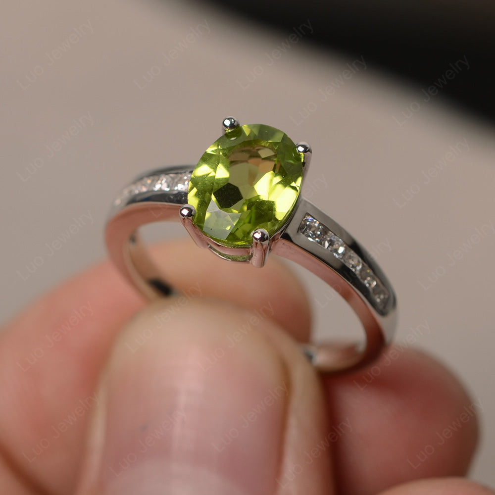 Peridot Engagement Ring Oval Cut Rose Gold - LUO Jewelry