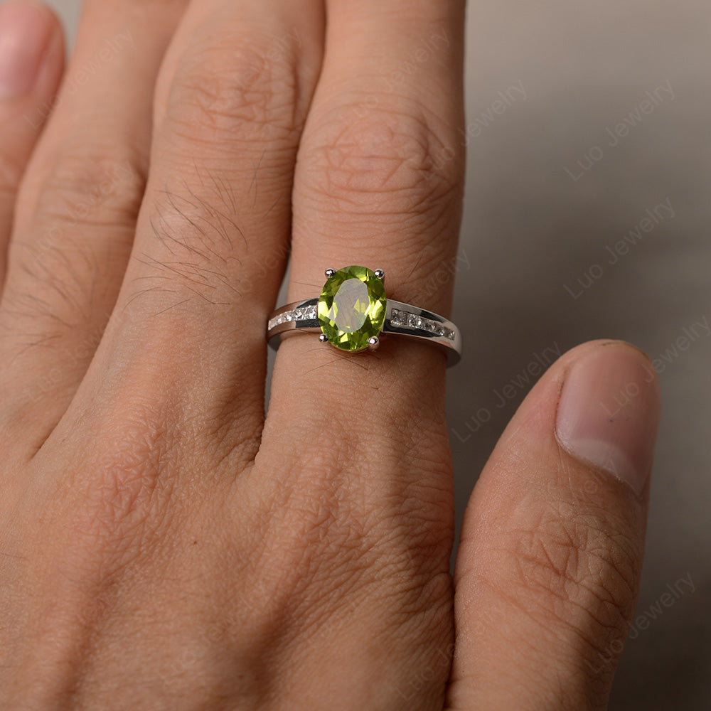 Peridot Engagement Ring Oval Cut Rose Gold - LUO Jewelry