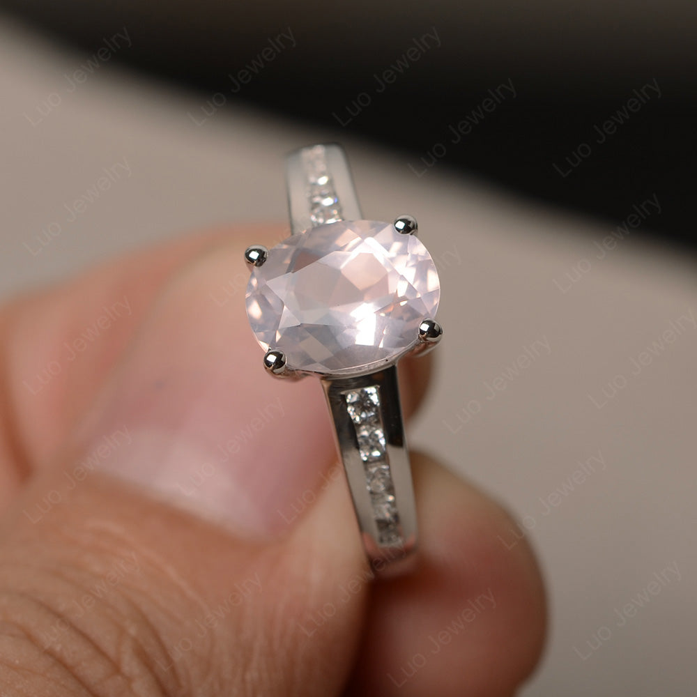 Rose Quartz Engagement Ring Oval Cut Rose Gold - LUO Jewelry