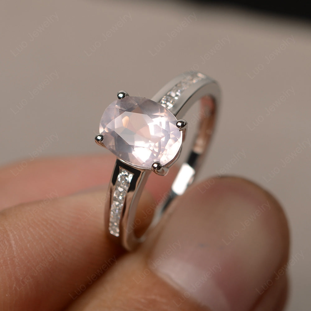 Rose Quartz Engagement Ring Oval Cut Rose Gold - LUO Jewelry