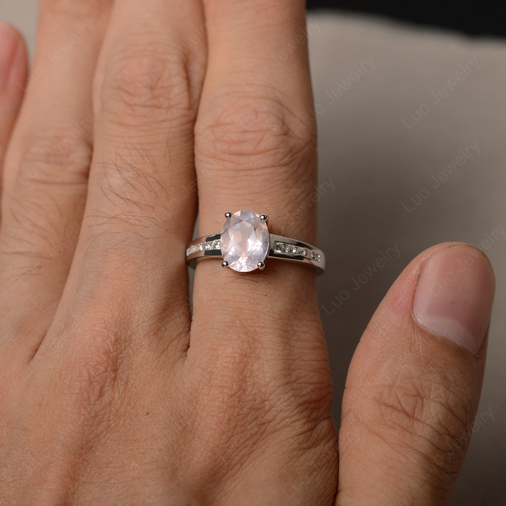 Rose Quartz Engagement Ring Oval Cut Rose Gold - LUO Jewelry