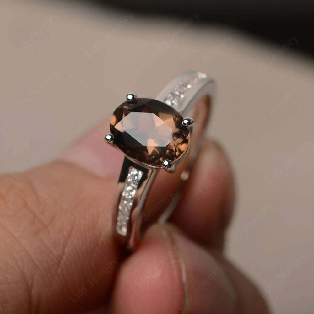 Smoky Quartz  Engagement Ring Oval Cut Rose Gold - LUO Jewelry