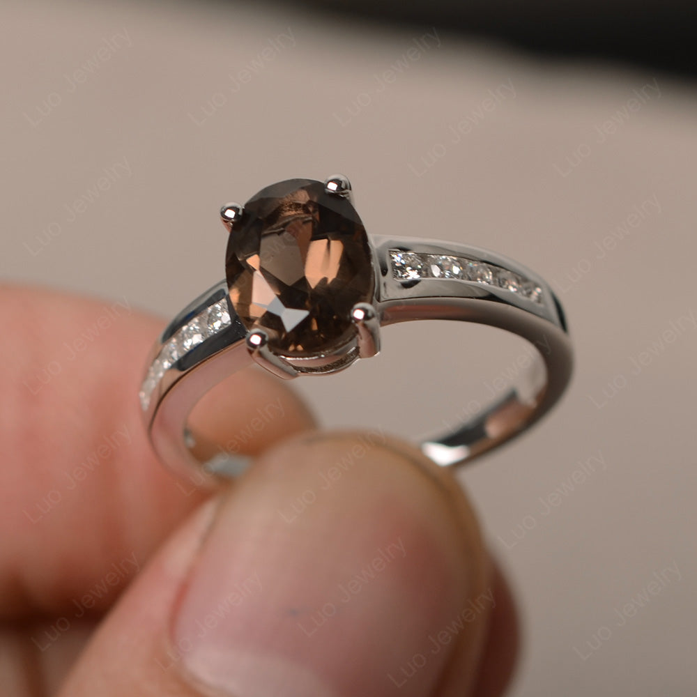 Smoky Quartz  Engagement Ring Oval Cut Rose Gold - LUO Jewelry