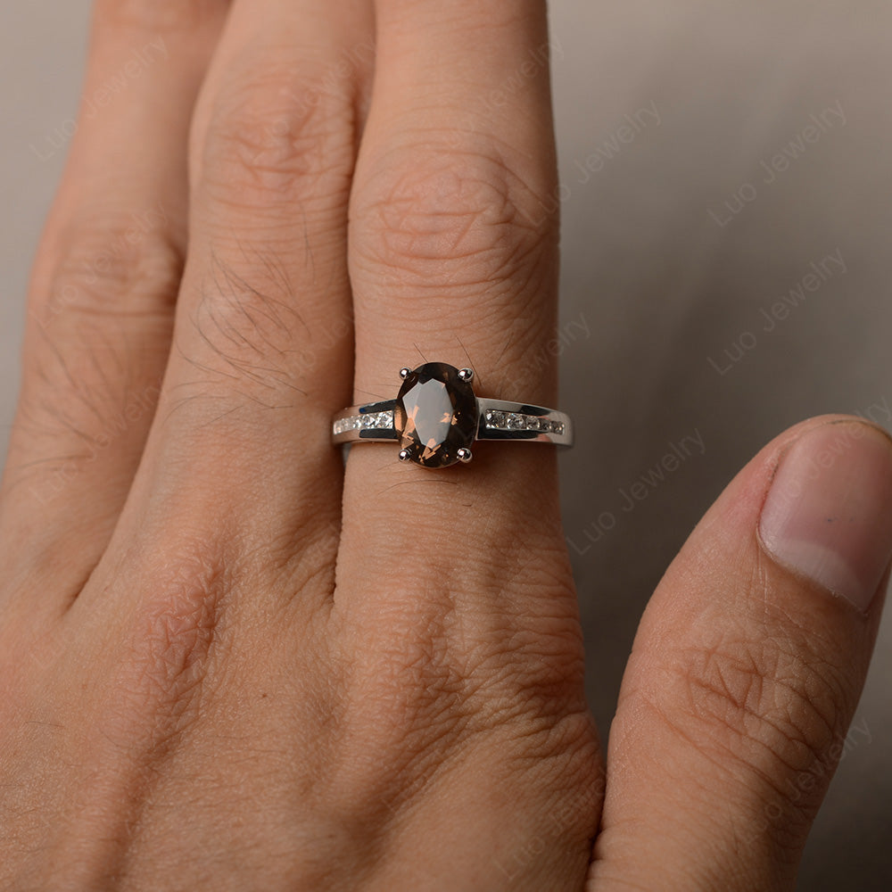 Smoky Quartz  Engagement Ring Oval Cut Rose Gold - LUO Jewelry