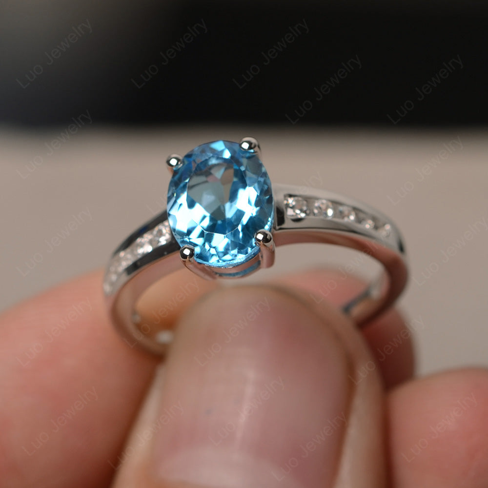 Swiss Blue Topaz Engagement Ring Oval Cut Rose Gold - LUO Jewelry