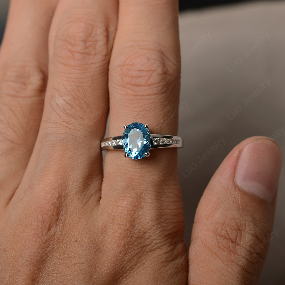 Swiss Blue Topaz Engagement Ring Oval Cut Rose Gold - LUO Jewelry