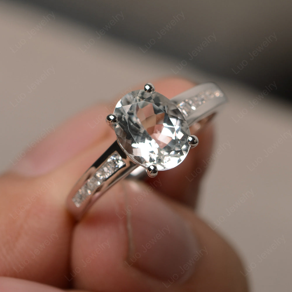 White Topaz Engagement Ring Oval Cut Rose Gold - LUO Jewelry