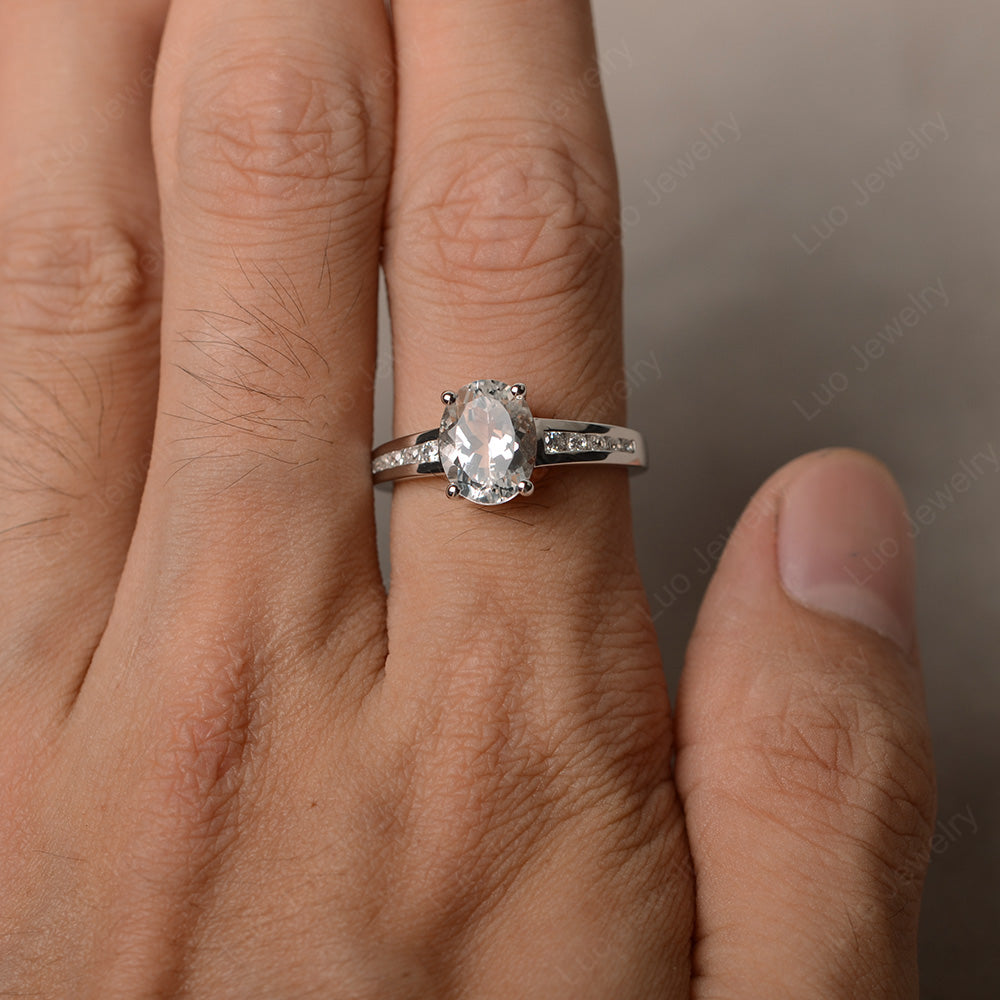 White Topaz Engagement Ring Oval Cut Rose Gold - LUO Jewelry