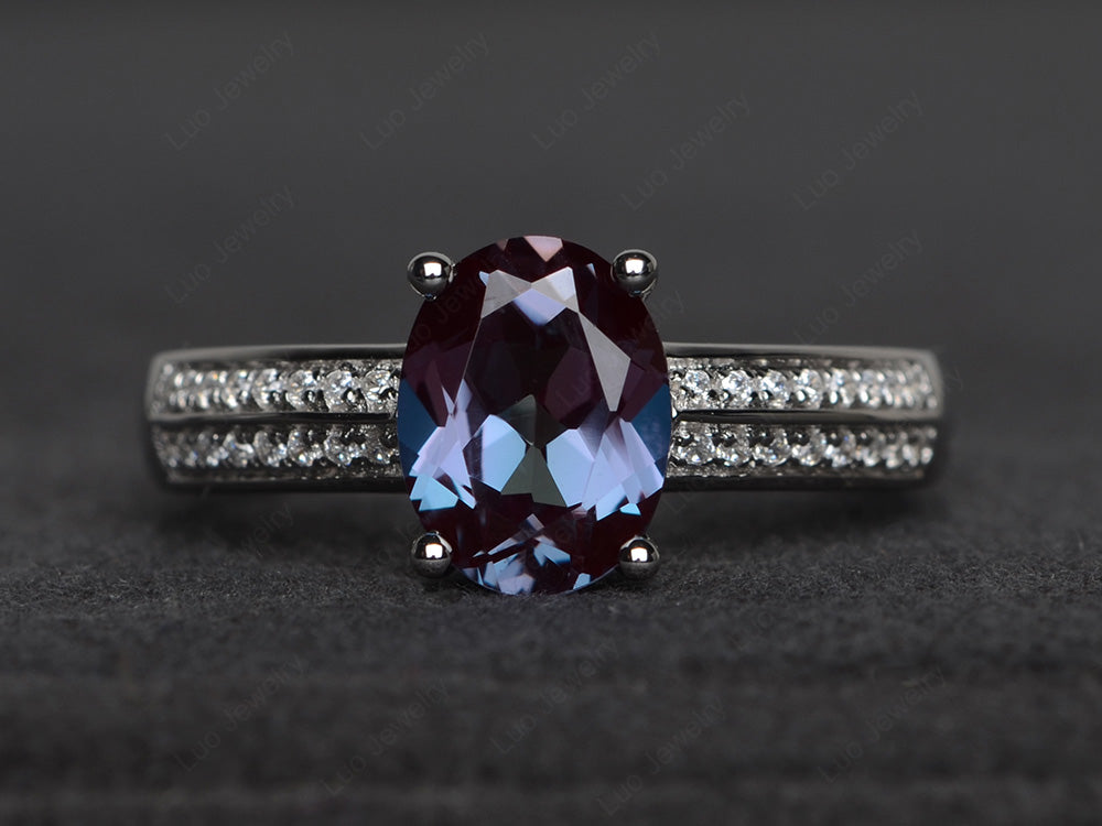 Double Pave Oval Cut Alexandrite Ring White Gold - LUO Jewelry