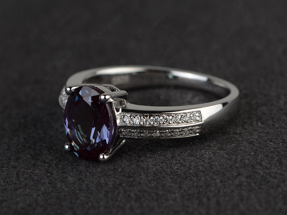 Double Pave Oval Cut Alexandrite Ring White Gold - LUO Jewelry