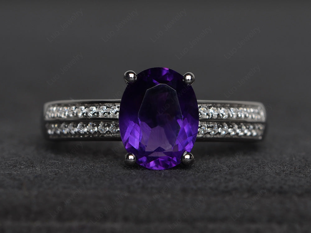 Double Pave Oval Cut Amethyst Ring White Gold - LUO Jewelry
