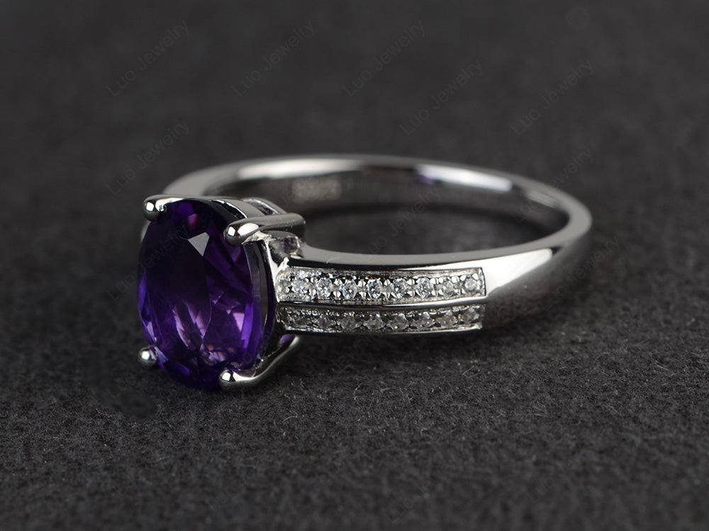 Double Pave Oval Cut Amethyst Ring White Gold - LUO Jewelry