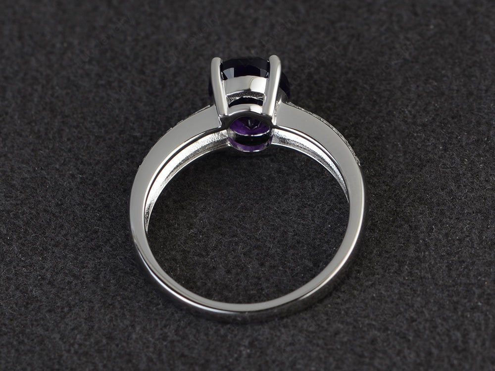 Double Pave Oval Cut Amethyst Ring White Gold - LUO Jewelry