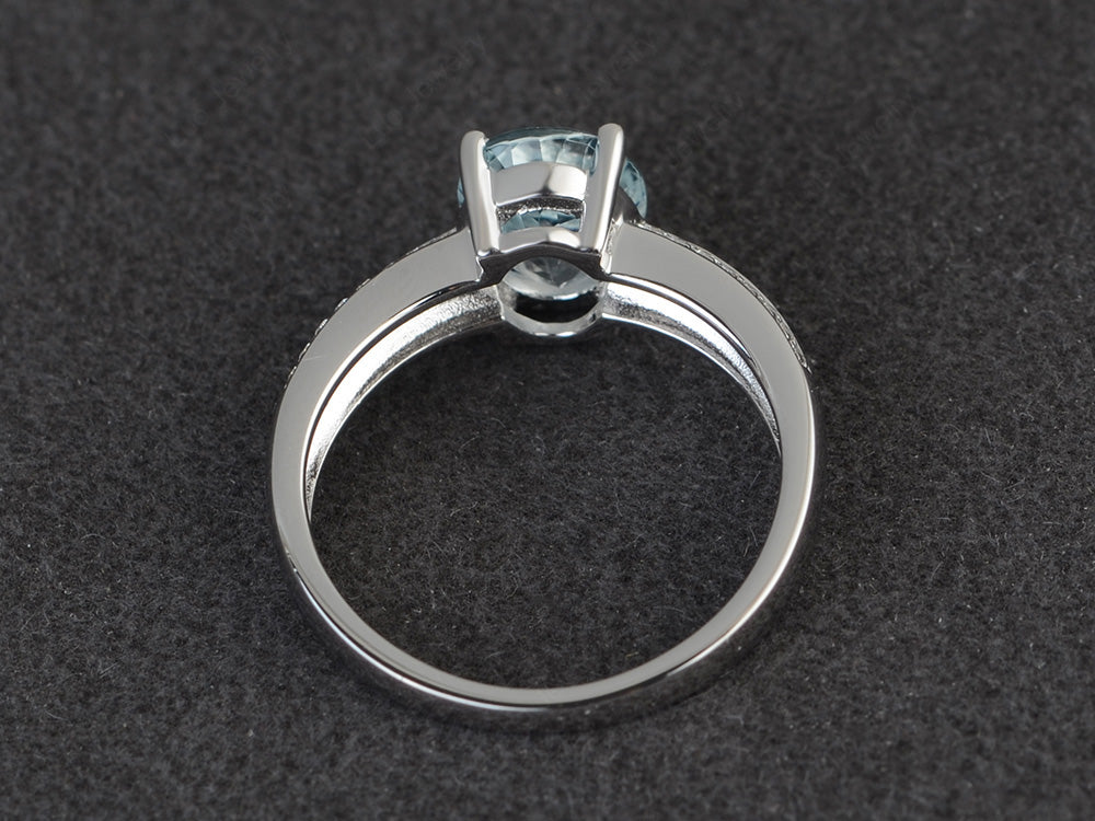 Double Pave Oval Cut Aquamarine Ring White Gold - LUO Jewelry