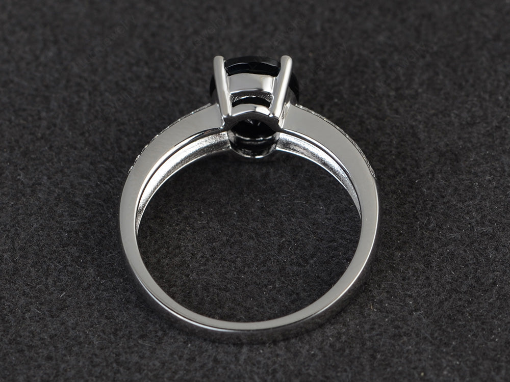 Double Pave Oval Cut Black Stone Ring White Gold - LUO Jewelry