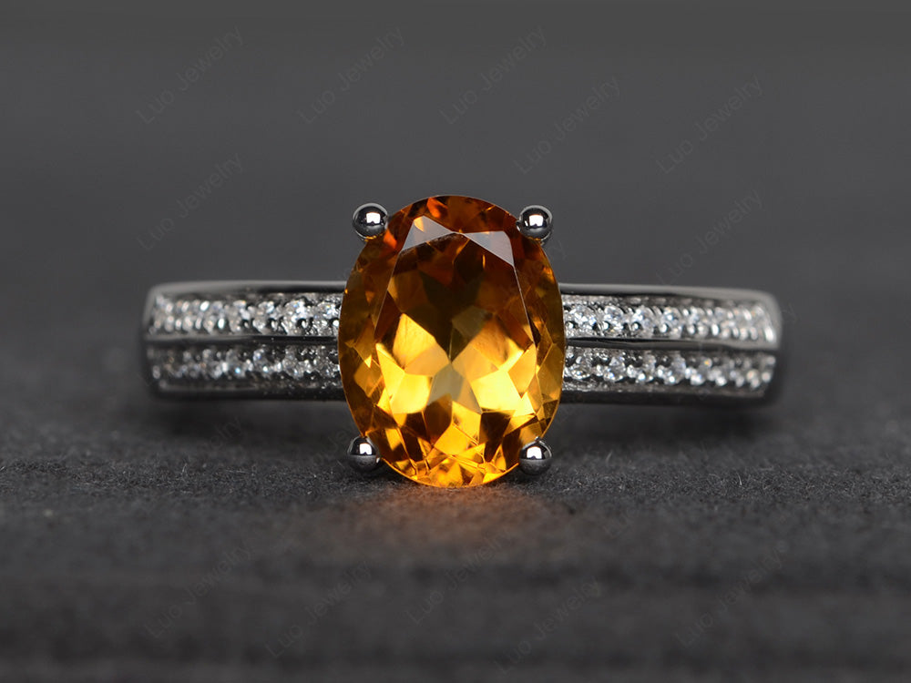 Double Pave Oval Cut Citrine Ring White Gold - LUO Jewelry