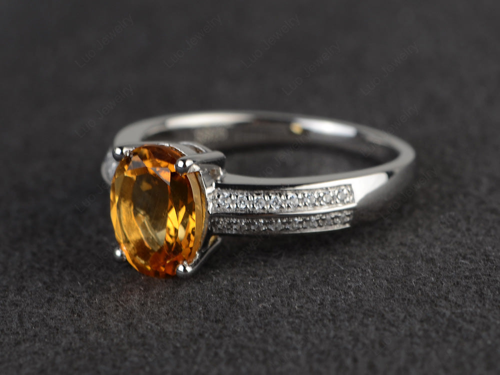 Double Pave Oval Cut Citrine Ring White Gold - LUO Jewelry