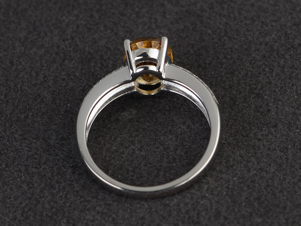 Double Pave Oval Cut Citrine Ring White Gold - LUO Jewelry