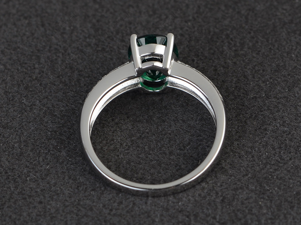 Double Pave Oval Cut Lab Emerald Ring White Gold - LUO Jewelry