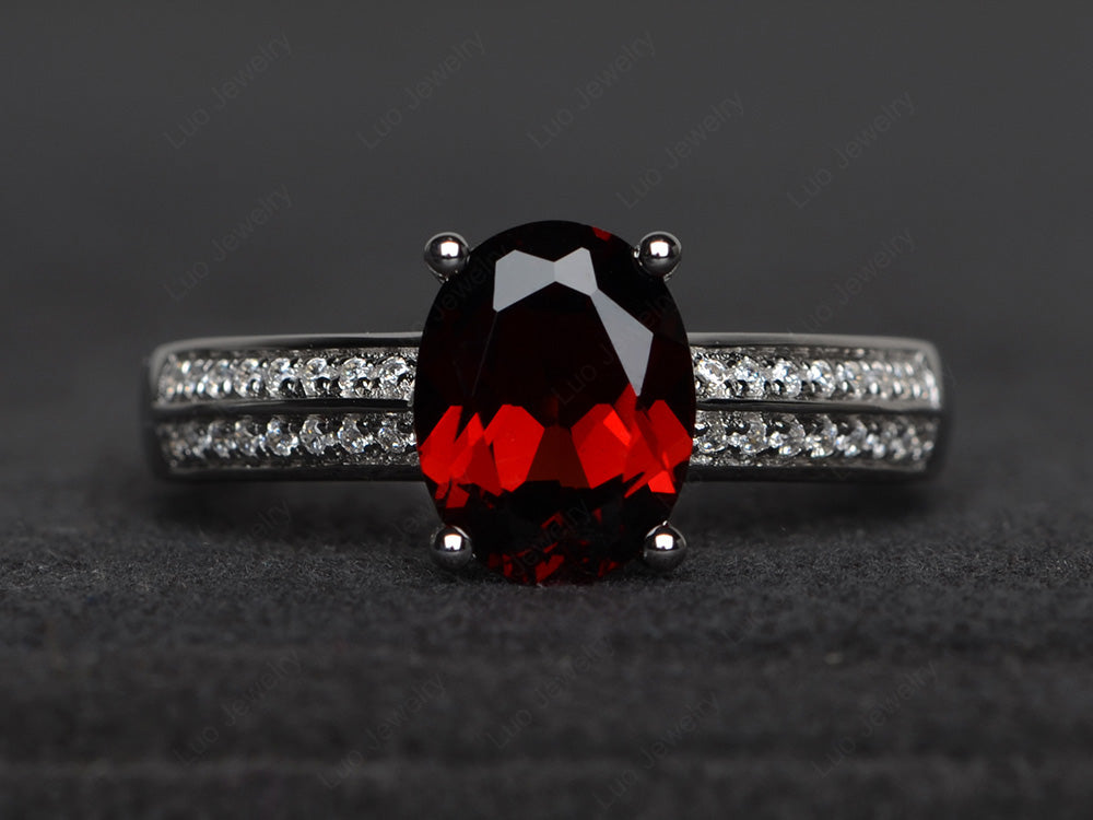 Double Pave Oval Cut Garnet Ring White Gold - LUO Jewelry