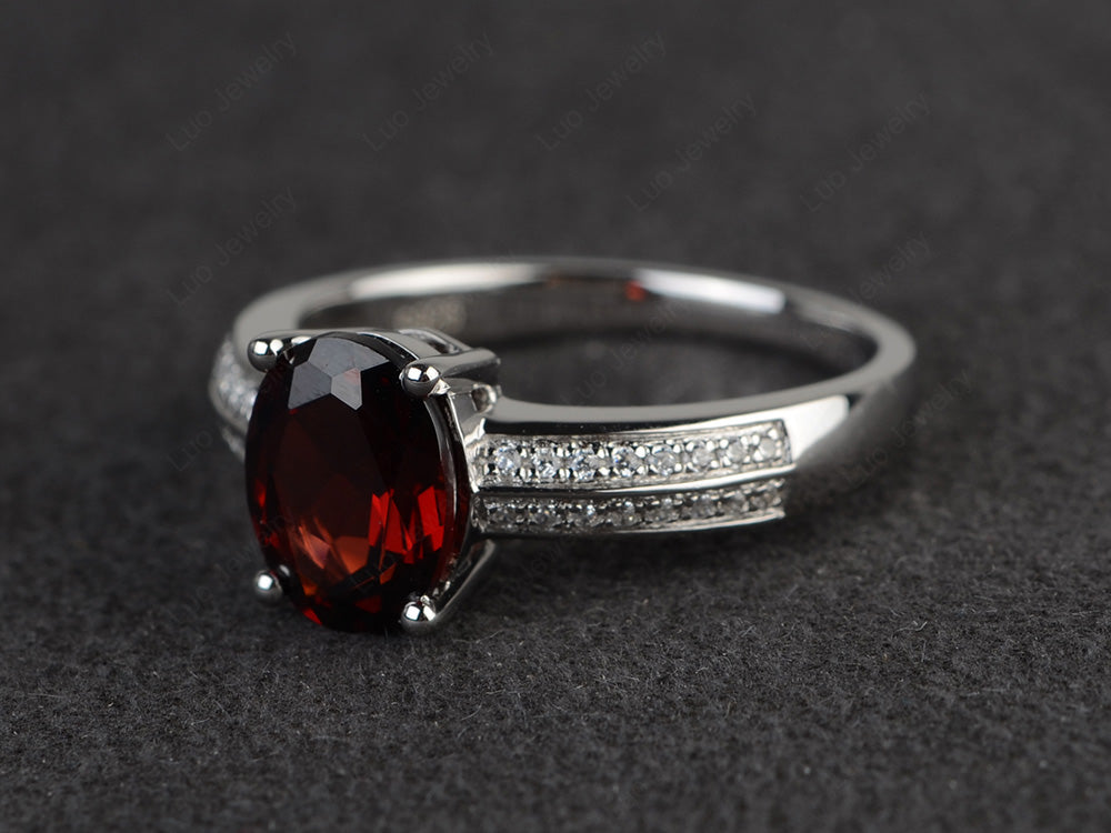 Double Pave Oval Cut Garnet Ring White Gold - LUO Jewelry