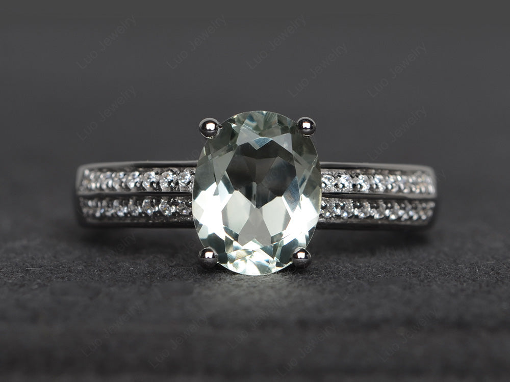 Double Pave Oval Cut Green Amethyst Ring White Gold - LUO Jewelry