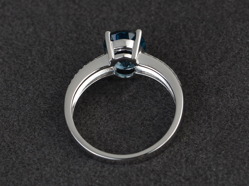 Double Pave Oval Cut London Blue Topaz Ring White Gold - LUO Jewelry