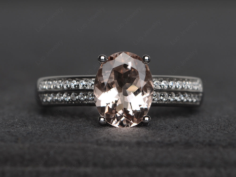 Double Pave Oval Cut Morganite Ring White Gold - LUO Jewelry