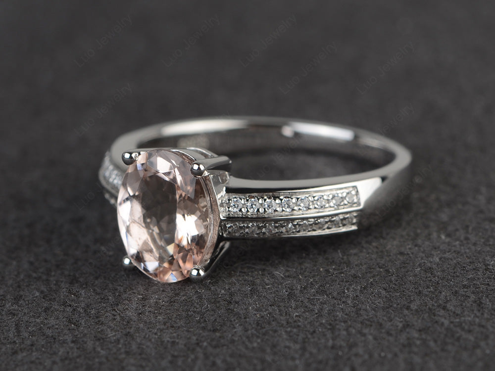 Double Pave Oval Cut Morganite Ring White Gold - LUO Jewelry