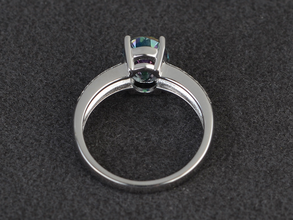 Double Pave Oval Cut Mystic Topaz Ring White Gold - LUO Jewelry