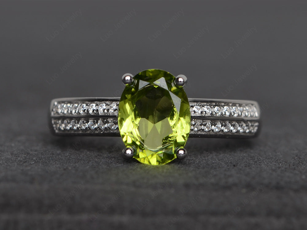 Double Pave Oval Cut Peridot Ring White Gold - LUO Jewelry