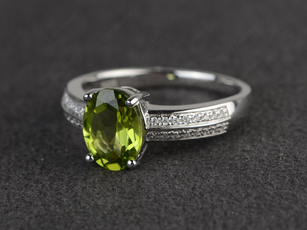 Double Pave Oval Cut Peridot Ring White Gold - LUO Jewelry