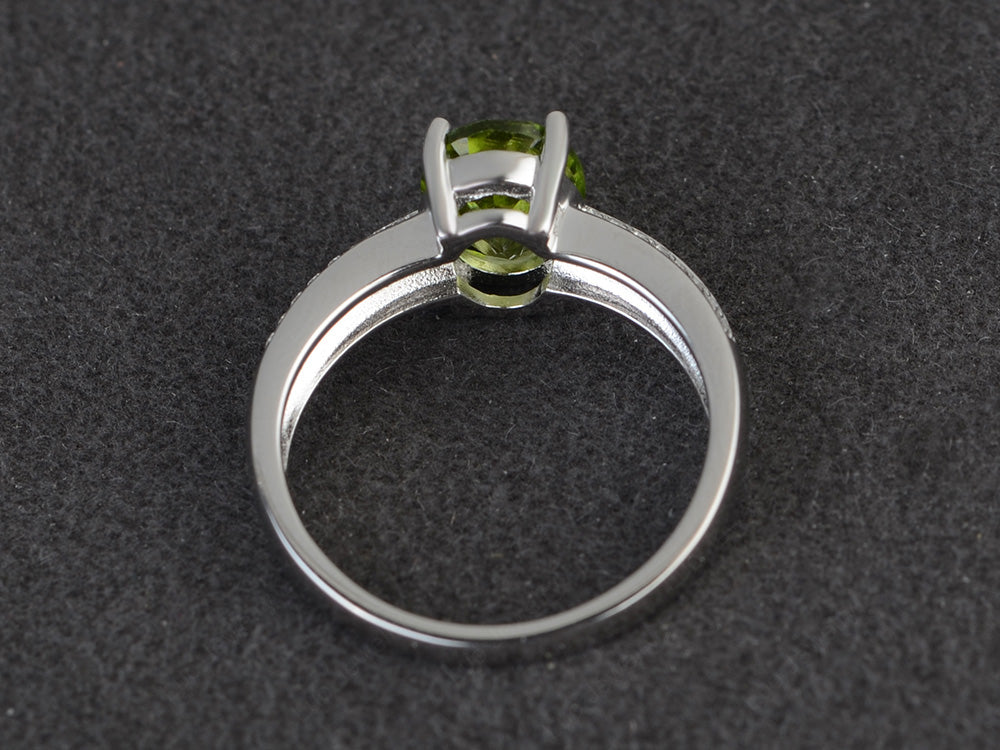 Double Pave Oval Cut Peridot Ring White Gold - LUO Jewelry