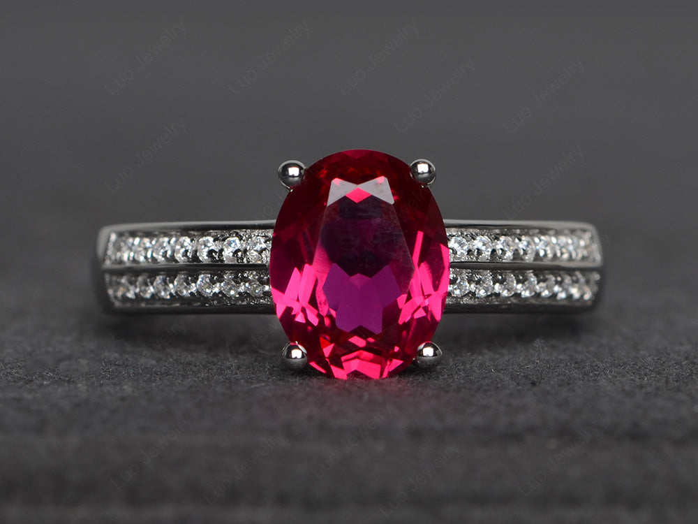 Double Pave Oval Cut Ruby Ring White Gold - LUO Jewelry