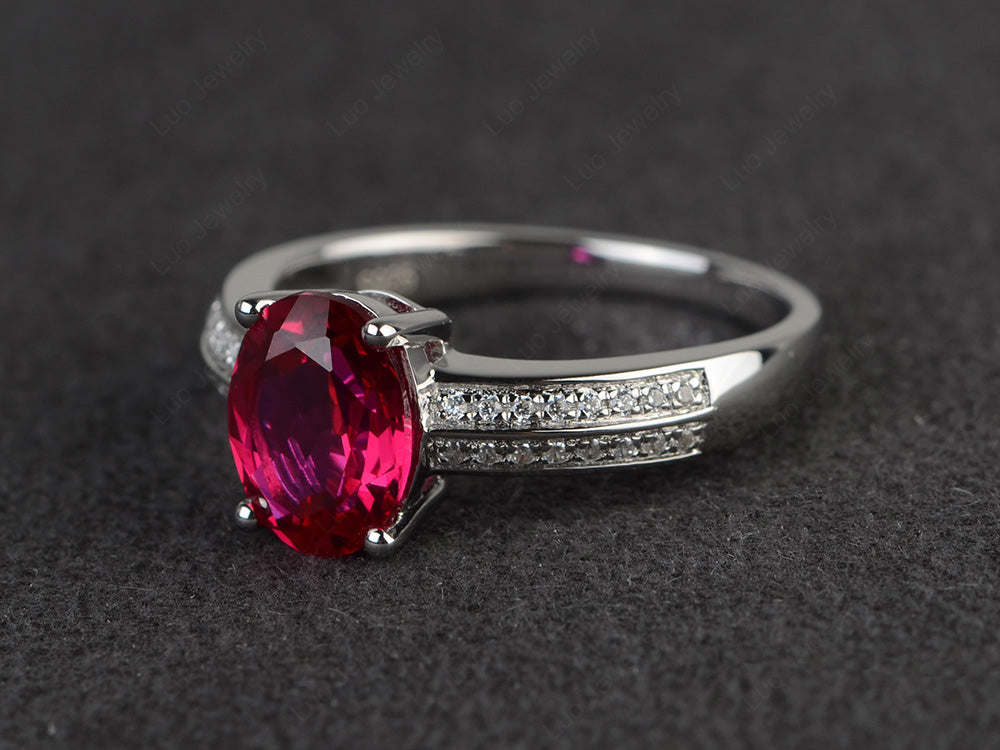 Double Pave Oval Cut Ruby Ring White Gold - LUO Jewelry