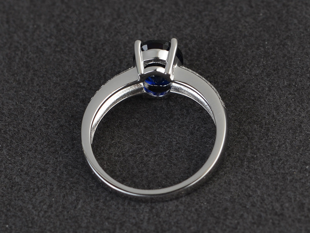 Double Pave Oval Cut Lab Sapphire Ring White Gold - LUO Jewelry