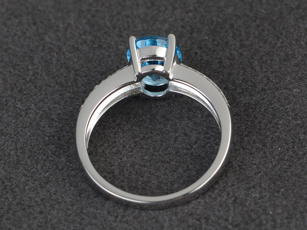 Double Pave Oval Cut Swiss Blue Topaz Ring White Gold - LUO Jewelry