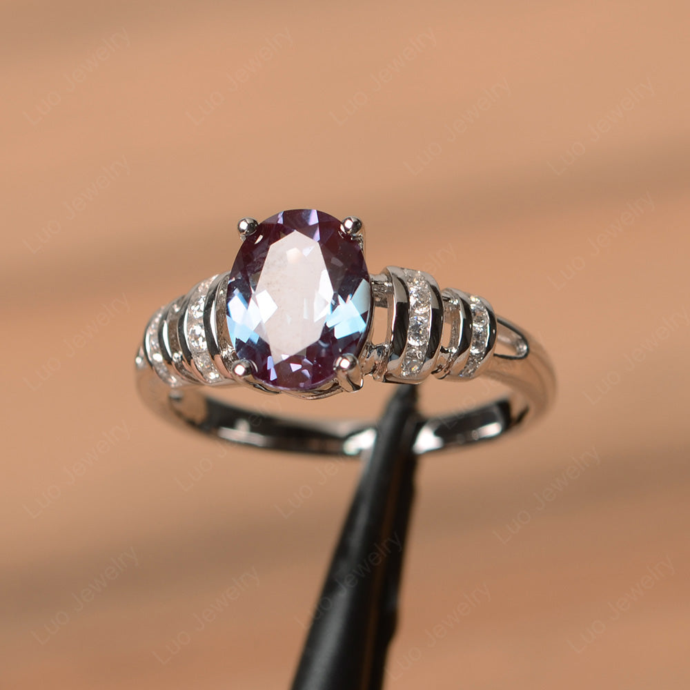 Oval Cut Alexandrite Promise Ring Sterling Silver - LUO Jewelry