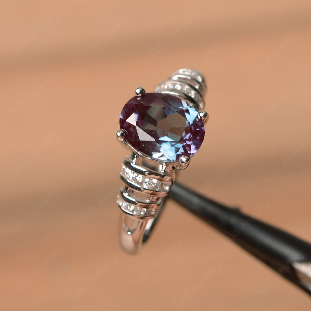 Oval Cut Alexandrite Promise Ring Sterling Silver - LUO Jewelry