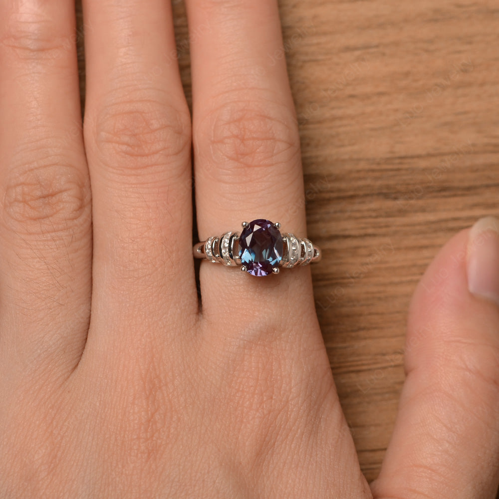Oval Cut Alexandrite Promise Ring Sterling Silver - LUO Jewelry