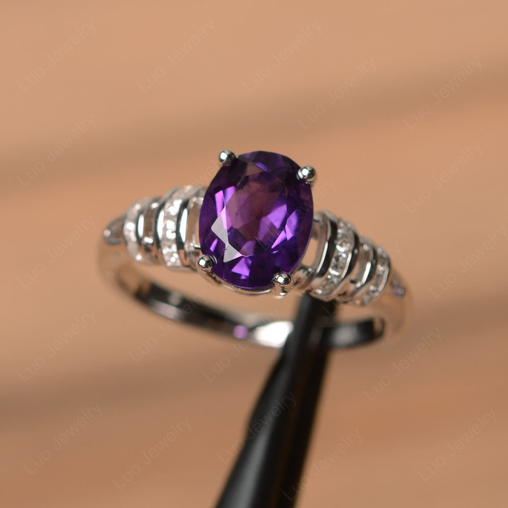 Oval Cut Amethyst Promise Ring Sterling Silver - LUO Jewelry