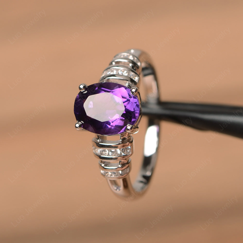 Oval Cut Amethyst Promise Ring Sterling Silver - LUO Jewelry